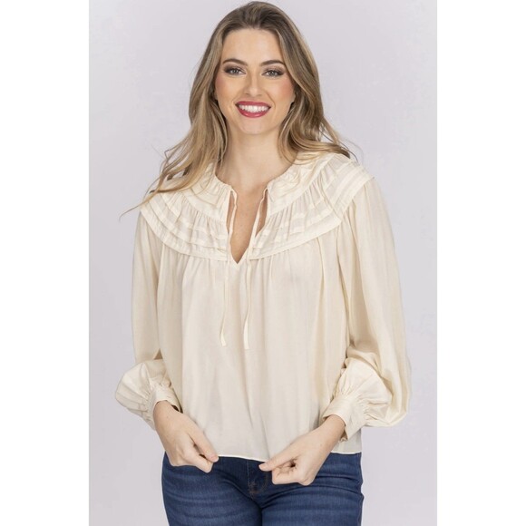 ULLA JOHNSON Aria Ruffle Silk Tunic Peasant Top ~ Bone Sz 8 - Picture 1 of 8